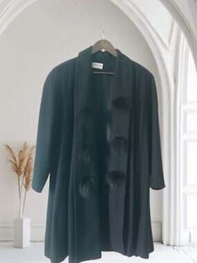 VINTAGE Marcella Priani Black Open-Front Xl/XXL Pure Virgin Wool /Cashmere